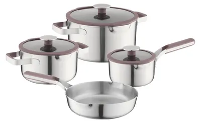7-teiliges Edelstahl-Kochtopf-Set mit Deckel und Bratpfanne