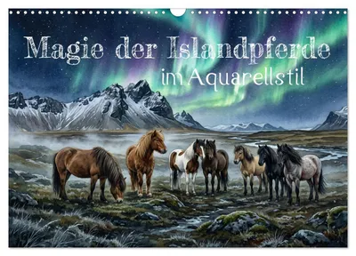 Produktbild von Magie der Islandpferde im Aquarellstil (Wandkalender 2027 DIN A3 quer), CALVENDO Monatskalender