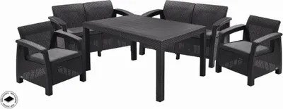 Produktbild von Gartenmöbel Keter Corfu Fiesta Set zwei Doppelsitze + zwei Sessel + Tisch graphit