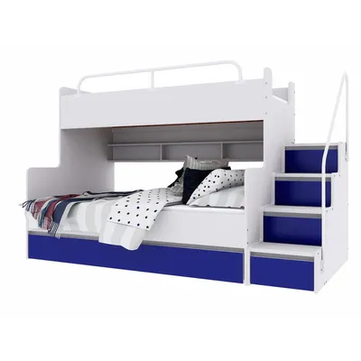 Produktbild von Marlux-Meble Hochbett Kinderbett JSM-3 mit Treppe 80x190 + 120x190 Matt Kinderbetten Funktionsbett Etagenbett Stockbett Kinderhochbett Jugendhochbett (Blau Matt)