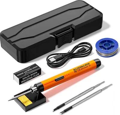 Produktbild von OKWISH Elektrischer Lötkolben Set - 8W Lötkolben Lötset, am Lötkolben, Einstellbare Temperatur 300℃-450℃ mit Lötkolben Stift,Lötspitzen, für DIY Kunst orange