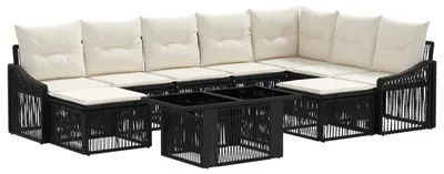 Produktbild von vidaXL Gartensofa-set 10 stk. Schwarz und Cremeweiß Poly-Rattan