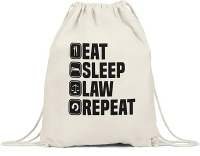 Produktbild von Eat Sleep Law Repeat Turnbeutel Gymsack  Student Lernen Lawyer Bücher Anwalt Uni Abschluss Gericht Jura