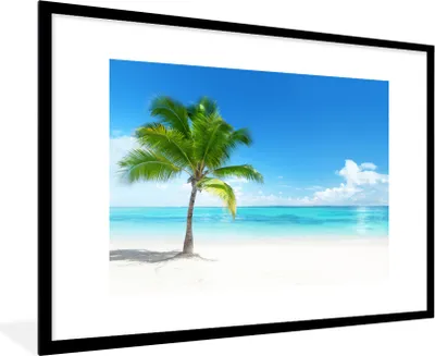 Produktbild von MuchoWow® Gerahmtes Poster Palme - Strand - Meer - Sommer 90x60 cm - Poster mit Schwarzem Bilderrahmen Wandposter Rahmen Foto Bilder - Wanddekoration - Fotos