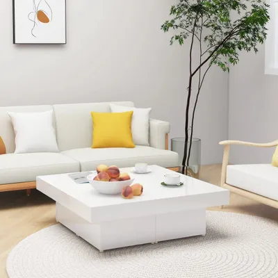 Produktbild von "Rabatt" Couchtisch modern - Wohnzimmertisch - Einfache Montage - Hochglanz-Weiß 90x90x28 cm Holzwerkstoff - Kaffeetisch CC20752