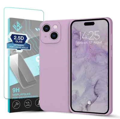 Produktbild von Hülle für Apple iPhone 15 mit 9H Displayglas Displayschutz Case Cover Bumper Smartphone Softgrip Schutzhülle Farbe: Lila