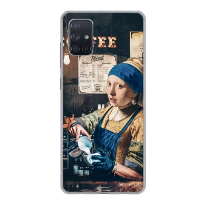 Produktbild von MuchoWow® Handyhülle Schutzhülle Hülle für Samsung Galaxy A71 Mädchen mit Perlenohrring - Cappuccino - Barista - Vermeer - Kaffee - Gemälde Silikon Softcase Handy Hülle - Kartenbesitzer