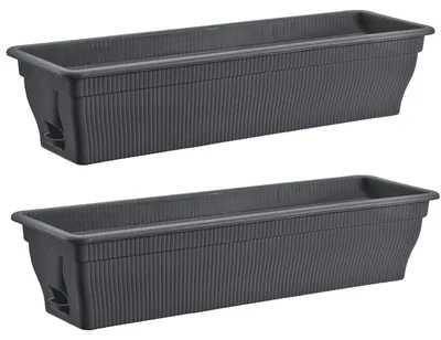 Produktbild von 2x Blumenkasten 80cm Balkonkasten mit Wasserspeicher anthrazit, 18 L - Blumenkästen wetterfest Pflanzkasten mit Einsatz für Garten und Balkon witterungsbeständig, grau
