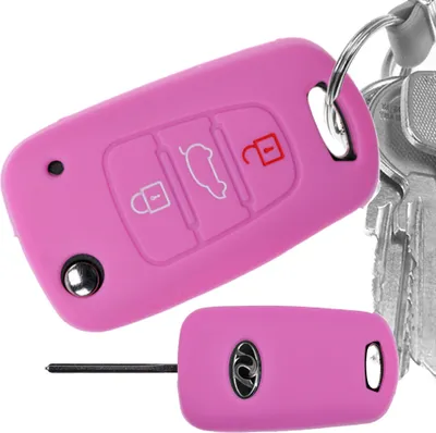 Produktbild von Auto Schlüssel Hülle Silikon Schutz Cover Rosa kompatibel mit Hyundai i30 ix20 ix35 KIA Soul Sportage 3 Tasten Klappschlüssel