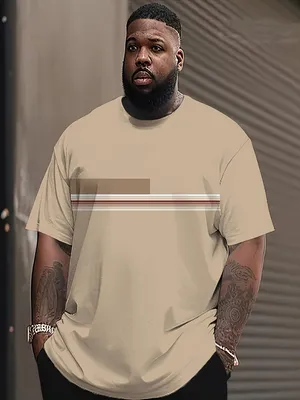 Produktbild von Men'S Plus Size Print Short Sleeve Shirt, Striped Casual Lightweight Design Men'S Casual Trendy Top, Suitable for Hiking, Running, Fitness And Casual Wear, Fashion Street Style, Polyester Fiber, Plus Size, 5XL