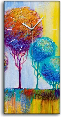 Produktbild von Wandbild Leinwand Bilder Wanduhr 30x60 Malerei Abstrakte Kunst Bäume bunt - weiße Hände