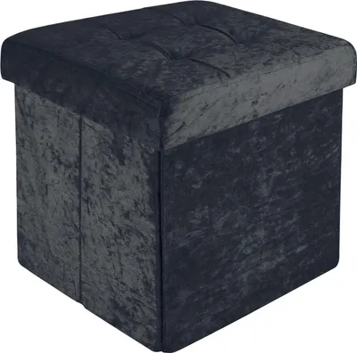 Produktbild von Intirilife Faltbarer Sitzhocker 38x38x38 cm in Samt Schwarz - Sitzwürfel mit Stauraum und Deckel mit Samtbezug- Sitzcube Fußablage Aufbewahrungsbox Truhe Sitzbank