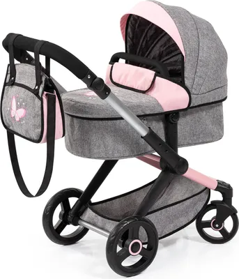 Produktbild von Bayer Design 17033AA Kombi-Puppenwagen Xeo mit Tasche, jeans-grau mit Schmetterling