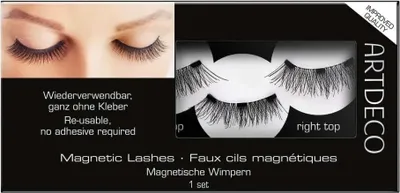 The image shows the packaging of Artdeco Magnetic Lashes, featuring a close-up of a woman's eyes with the lashes applied and the product itself in its packaging.