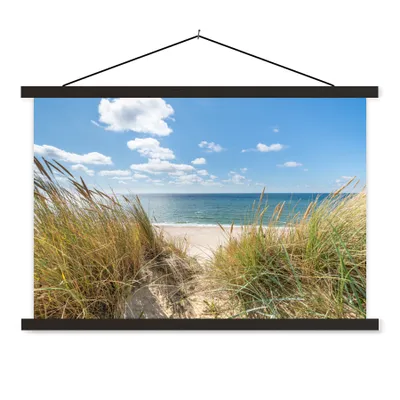 Produktbild von MuchoWow® Textilposter Düne - Gras - Meer - Strand 60x40 cm mit schwarzem Rahmen - Hölzernes