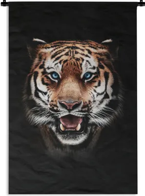 Produktbild von MuchoWow® Wandteppich Wandbehang Porträt - Tiger - Schwarz 90x135 cm Tapisserie Dekoration Wandtuch - Baumwolle - Wandskulptur