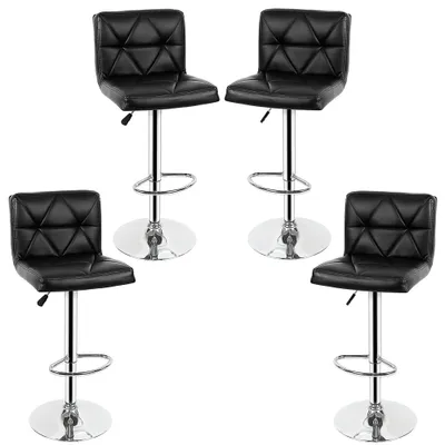 Produktbild von 4er Set Barhocker mit Lehne aus Kunstleder 360° drehbar höhenverstellbar Barstuhl Bistrohocker Schwarz