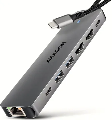 Zdjęcie produktu dla Axagon HMC-7HX2, Przewodowa, USB 3.2 Gen 1 (3.1 Gen 1) Type-C, 100 W, 1.4/2.2, 10,100,1000 Mbit/s, Szary