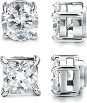 Produktbild von 2 Paare Edelstahl Magnetische Ohrstecker für Männer Frauen Nicht Piercing CZ Hypoallergen Non-piercing Clip on Ohrringe Zirkonoxid 5MM/6MM/7MM