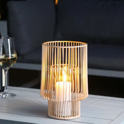 Produktbild von Windlicht mit Glaseinsatz - Laterne - Metall - H: 22cm - terracotta/gold
