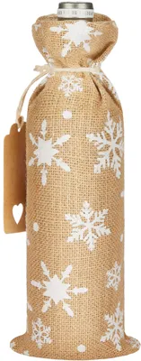 Produktbild von BRUBAKER Weinbeutel für Weihnachten - Schneeflocken Weiß - 36 cm x 17 cm Jutesack - Weintasche für Wein, Sekt, Champagner - Flaschenbeutel, 1 Stück