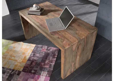 Produktbild von MASSIVMOEBEL24 Schreibtisch Sheesham 148x75x78 grau geölt NATURE GREY #710