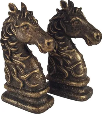 Produktbild von Skulptur Figur Buchstützen Gusseisen Pferdekopf 2er Set
