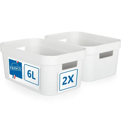 Produktbild von 2er Set Aufbewahrungsbox 6L weiß Aufbewahrungskorb Kunststoff Ordnungsbox mit Griffen für Badezimmer Regal Organizer Box