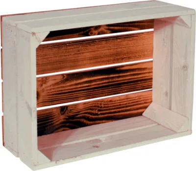 Produktbild von CHICCIE Holzkiste Grete Weiß Geflammt Gehobelt 38x28x15cm - Holzkisten Obstkisten Weinkisten Dekokisten Regale