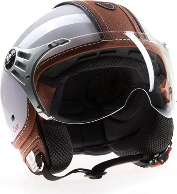 Obrázek produktu pro CMX Jet Helma - Skútr Helma Paul White shiny + Leather brown "S
