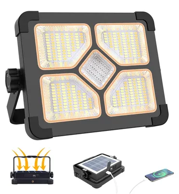 Produktbild von Arbeitsleuchte Baustrahler Solar - 150 W - 10000 Lumen - IP66 - Wiederaufladbar - Für Camping und Garage