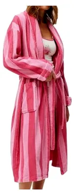 Produktbild von Damen-Bademantel aus weichem Fleece, gestreift, für den Winter, lang, mit Tasche