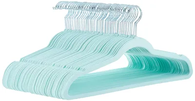 Produktbild von A. Basics Kleiderbügel für Anzüge, Samt, schmal, rutschfest, 50 Stück, Minzgrün/