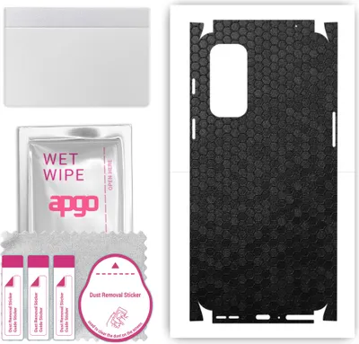 Produktbild von apgo Rückseite + Seiten Schutzfolie, Skin, kompatibel mit OnePlus Nord 2, Hinten Displayschutzfolie aus Vinylfolie, kratzfest, einfache Montage - Schwarze Honigwabe