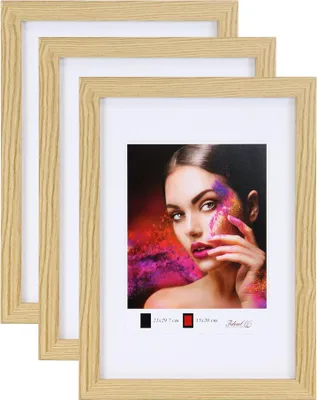 Produktbild von 2er 3er 5er Set Holz Bilderrahmen Lifestyle Plexi Foto Rahmen Collage Wanddeko Poster HR-25 - Farbe: 3er Pack Natur | Format: 30x45