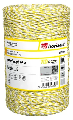Produktbild von horizont Weidezaunlitze ranger® W3-O, 1000 m lang, gelb, 3x 0,25 mm TBmax-Leiter, 160 kg Bruchlast, für Mittlere bis lange Zäune, Weidezaunband, Breitband Litze, Elektrozaun