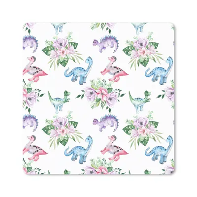Produktbild von MuchoWow® Mauspad Mousepad Kinderzimmer - Dinosaurier - Blumen - Mädchen - Kinder - Rosa - Kind 20x20 cm - Mousepads - Maus Mat - Pad - Mausunterlage - Desk Mat - Bureauartikeln