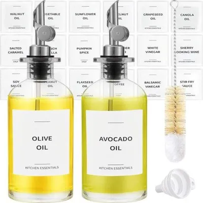 Immagine prodotto di Contenitori in vetro per olio da cucina, eleganti bottiglie per olio da cucina - Set da 2 pezzi, argento