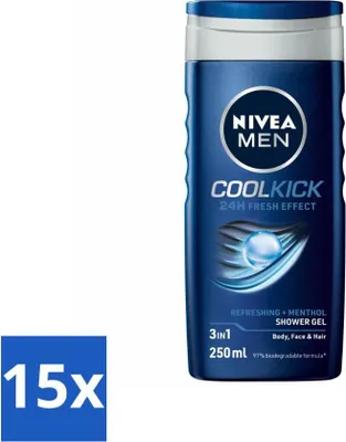 Produktbild von NIVEA MEN - Duschgel - Cool Kick - 250 ml - Vorteilspack - 15 Stücke