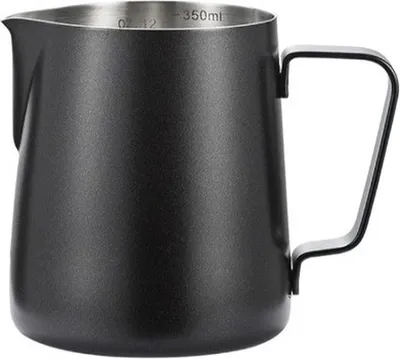 Produktbild von Go Go Gadget – Milchkännchen – Messbecher – Kaffee aufschäumen – Barista – Kaffeekanne – Edelstahl – 350 ml – inklusive Art Pen – Schwarz