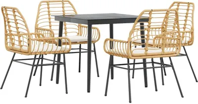 Imagen del producto de vidaXL Juego de mesa de jardín de 5 piezas con cojines, color marrón, fabricado en ratán sintético, con tablero de vidrio