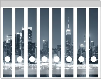 Produktbild von Wallario Ordnerrücken Sticker, selbstklebend für schmale Ordner, 8 Stück, Motiv New York Skyline - Schwarz Weiß Blau