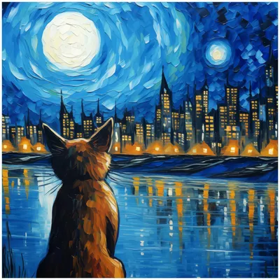 Produktbild von Wallario Memoboard Magnettafel aus Glas, Größe 50 x 50 cm, Motiv Katze im Mondschein