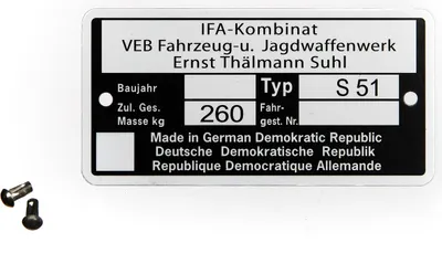 Obrázok produktu pre Sada samolepiek s rámikom, typový štítok pre model S51 – obsahuje 2x klínové klince Ø2,5x5mm
