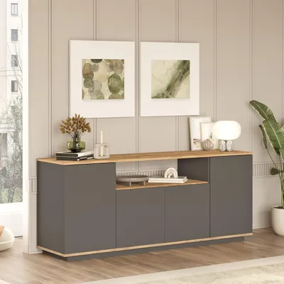 Immagine prodotto di Cisliano - Credenza, 180x45x75h cm Nero Antracite, 3 Ripiani