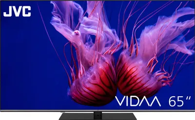 A television screen displaying a vibrant image of jellyfish.