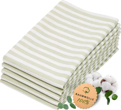 Produktbild von 5er Set Geschirrtücher gestreift aus 100% Baumwolle, 50x70 cm, lindgrün weiß