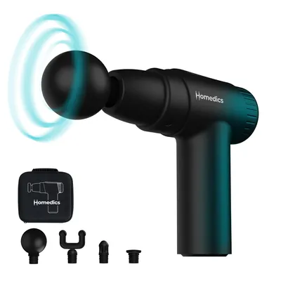 Image de Homedics PGM-45BK NOVO : Mini masseur, 6 niveaux d'intensité, 4 têtes de massage, connecteur USB-C, étui de voyage