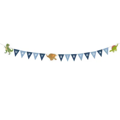 Produktbild von Girlande Happy Birthday Dinosaurier blau 180 cm - Einheitsgröße