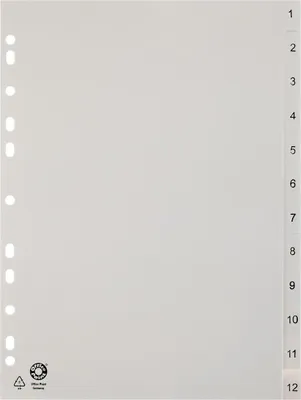 Produktbild von 5x Ordnerregister A4 Blanko 12 Registerblätter nummeriert grau